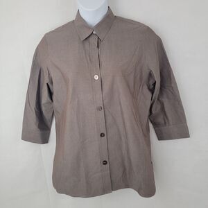 FOXCROFT Non Iron Shaped Fit Womens Sz 12 Button Up Shirt BROWN Office Work